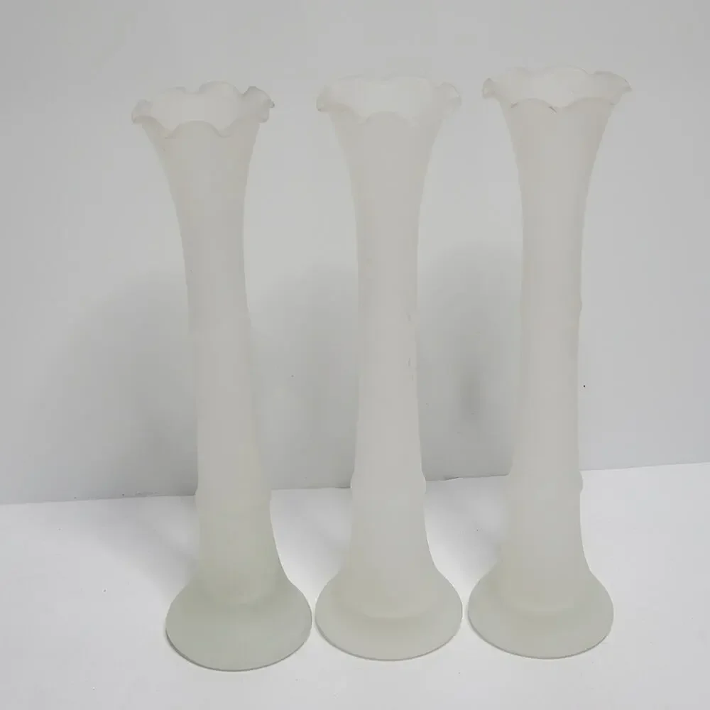 Vintage Smoke glass set of 3 bud vases with ridged tops 8